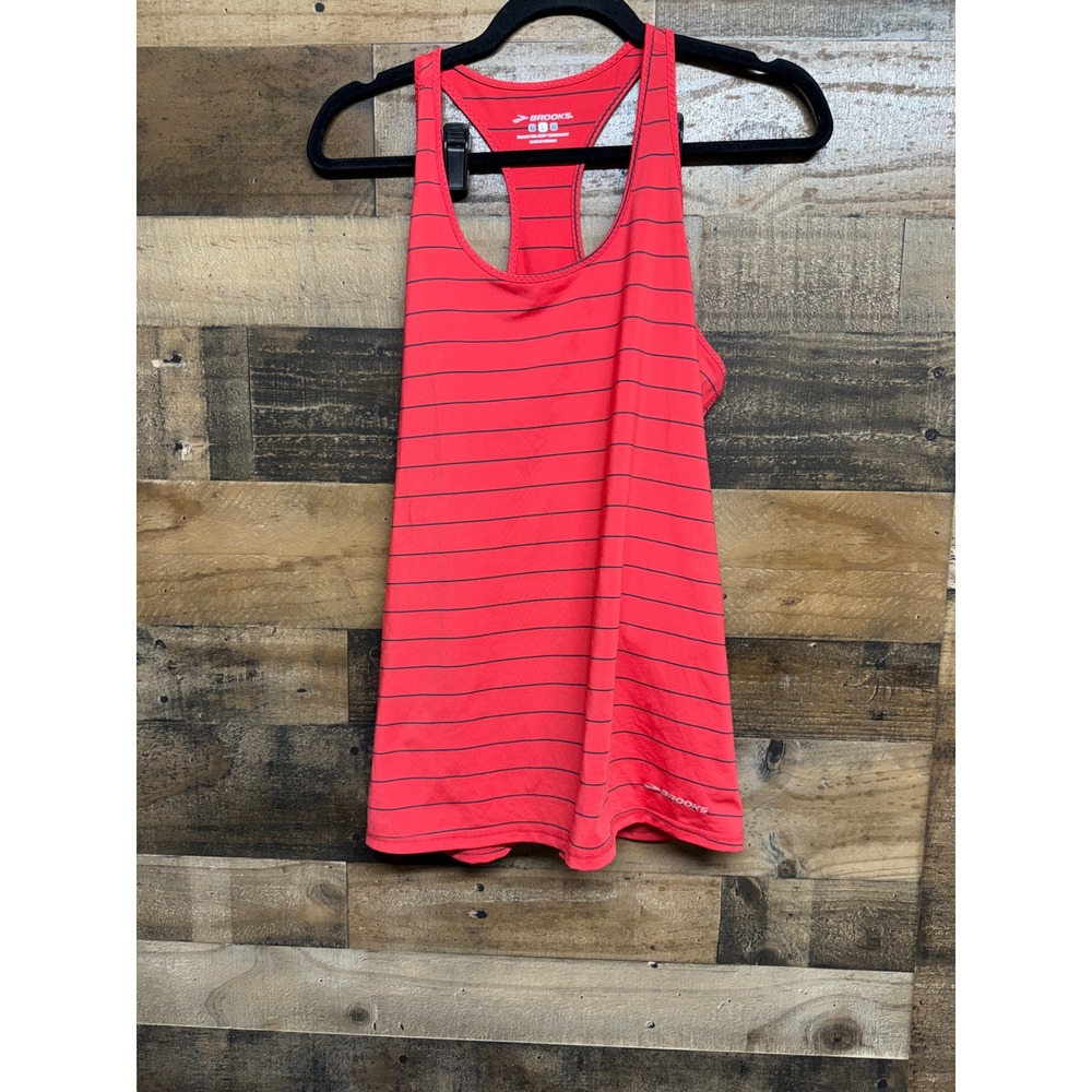 Brooks‎ Womens Red Striped DriLayer Racerback Athletic Tank Top Size Large